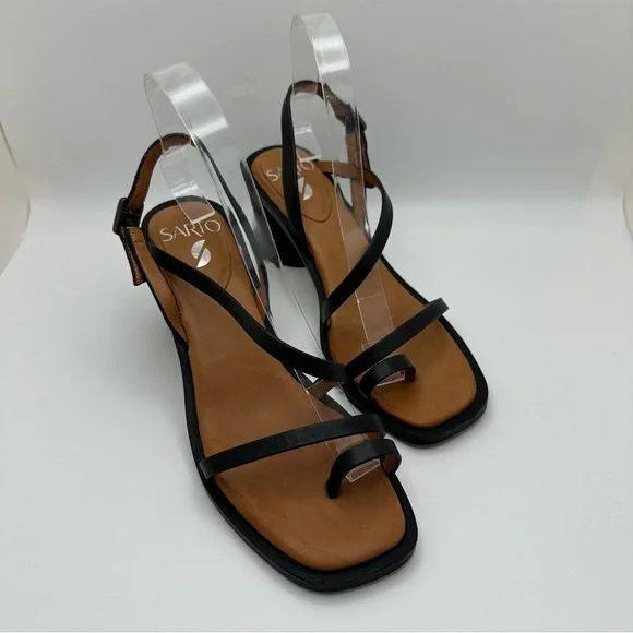Franco Santo Sz 8.5M A-Rache Toe Loop Black Strappy Women's Sandals Leather - Picture 7 of 9